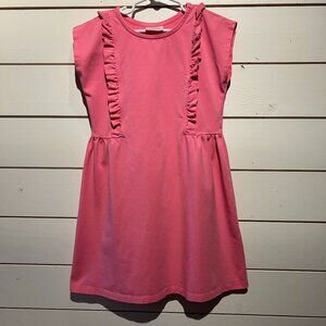 Hanna Andersson Ruffle Play Dress Size 6 - 7 (120cm) Pink Round Neck Cap Sleeves